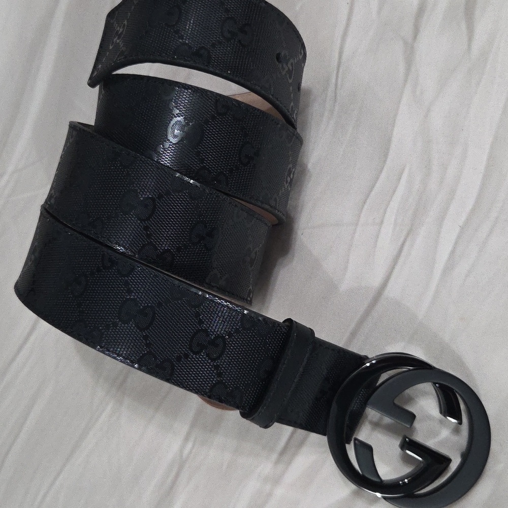 Gucci Black Imprime Monogram GG Belt - Picture 9 of 16